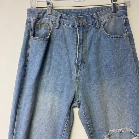 SHEIN Mom Jeans Women's High Waisted Distress Light Wash Size Small - Picture 3 of 11